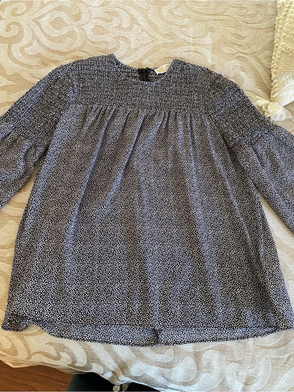 Michael Kors Black White Smocked Tunic Blouse Size S